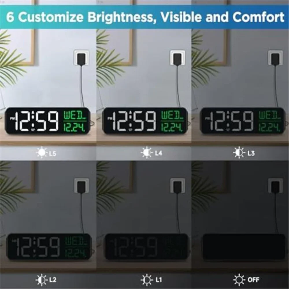 Digital Alarm Clock Large Display Bedroom Desk Table Calendar Dimmable USB